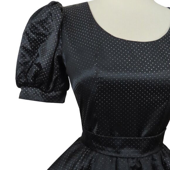 Vintage 80s Black Metallic Full Bubble Skirt Polka Dot Prom Party Dress S M - Picture 7 of 16